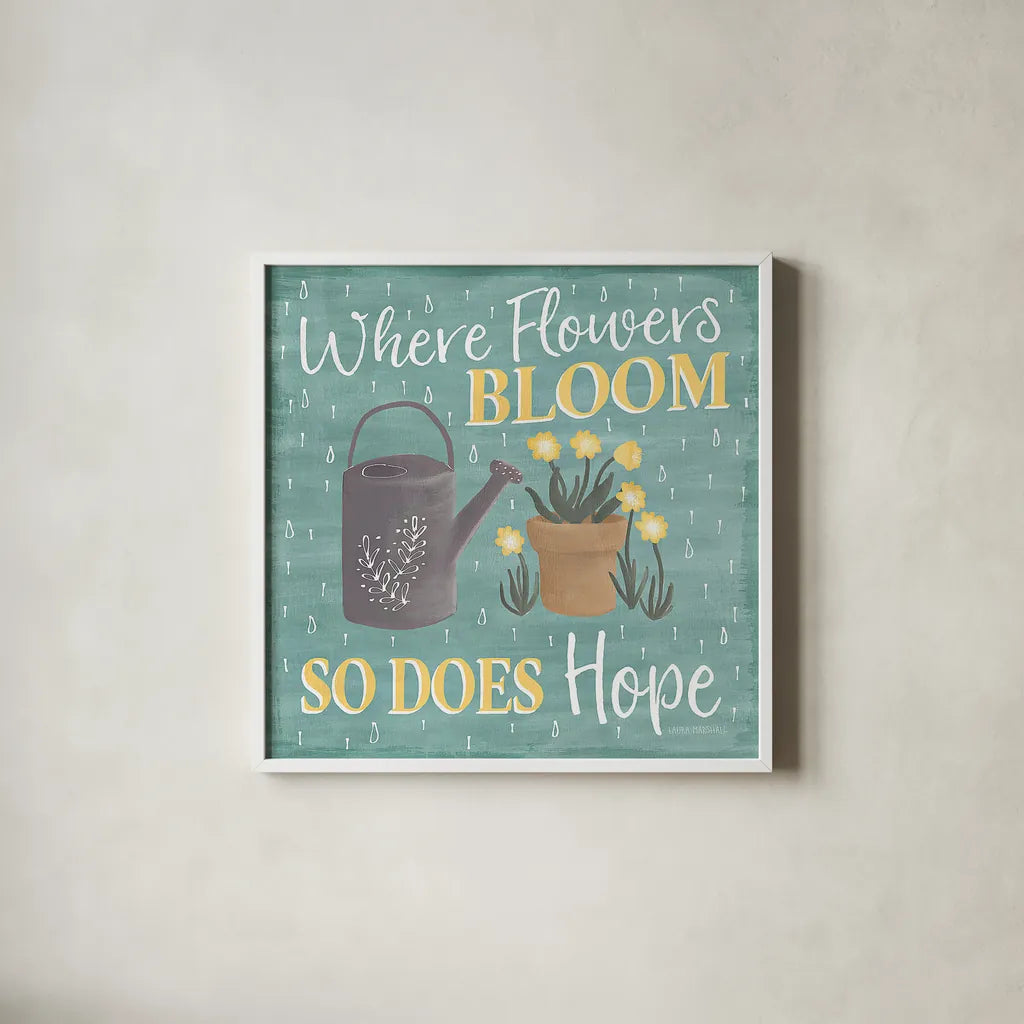 Smitten With Spring VI by Laura Marshall. Shown in a crisp white glass frame for a clean and minimalist style. Available as an archival giclee rolled canvas, fine art paper, or poster print. SKU 30830a.