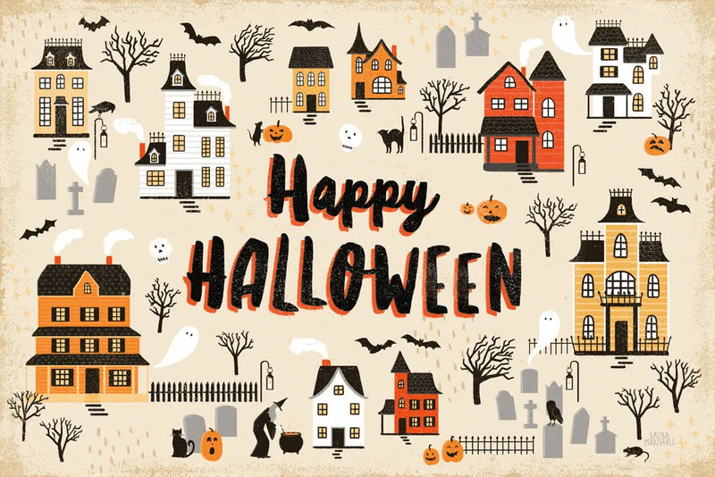 Spooky Village I Cream by Laura Marshall. SKU 48103i. Archival Giclee Fine art print for wall decor.