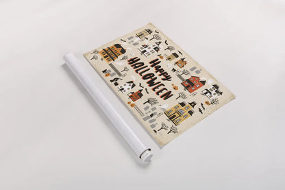 Spooky Village I Cream by Laura Marshall. shown as a rolled paper print. Available as archival giclee rolled canvas, fine art paper, or poster print. SKU 48103i.