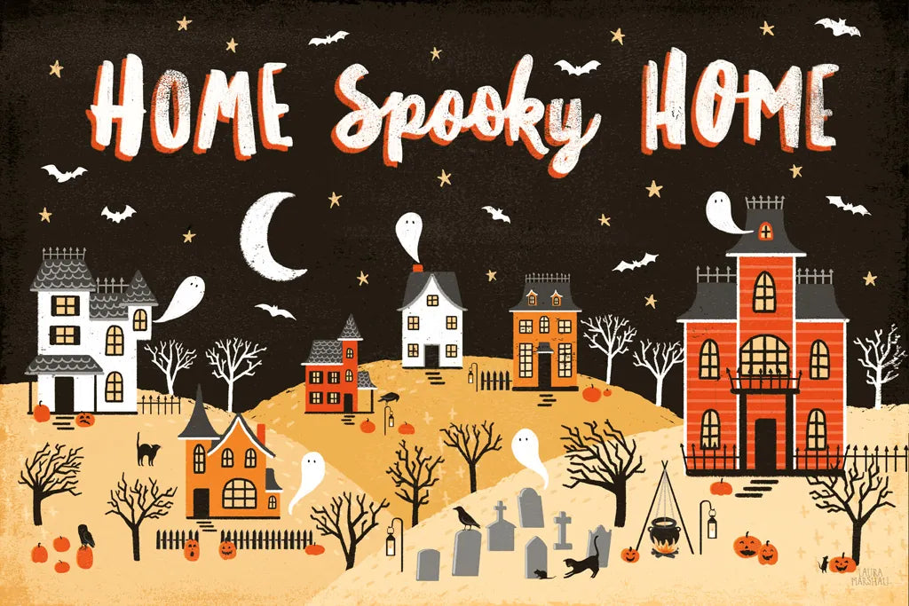 Spooky Village II by Laura Marshall. SKU 48105i. Archival Giclee Fine art print for wall decor.
