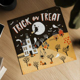 Spooky Village III by Laura Marshall. Shown as a detailed flat fine art print, highlighting archival giclee quality. Available as an archival giclee rolled canvas, fine art paper, or poster print. SKU 48106a.