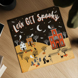Spooky Village IV by Laura Marshall. Shown as a detailed flat fine art print, highlighting archival giclee quality. Available as an archival giclee rolled canvas, fine art paper, or poster print. SKU 48107a.