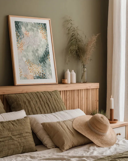 Spring Blooms I by Laura Marshall. shown as a paper print in a natural frame. Available as a archival giclee rolled canvas, fine art paper, or poster print. SKU 51631h.