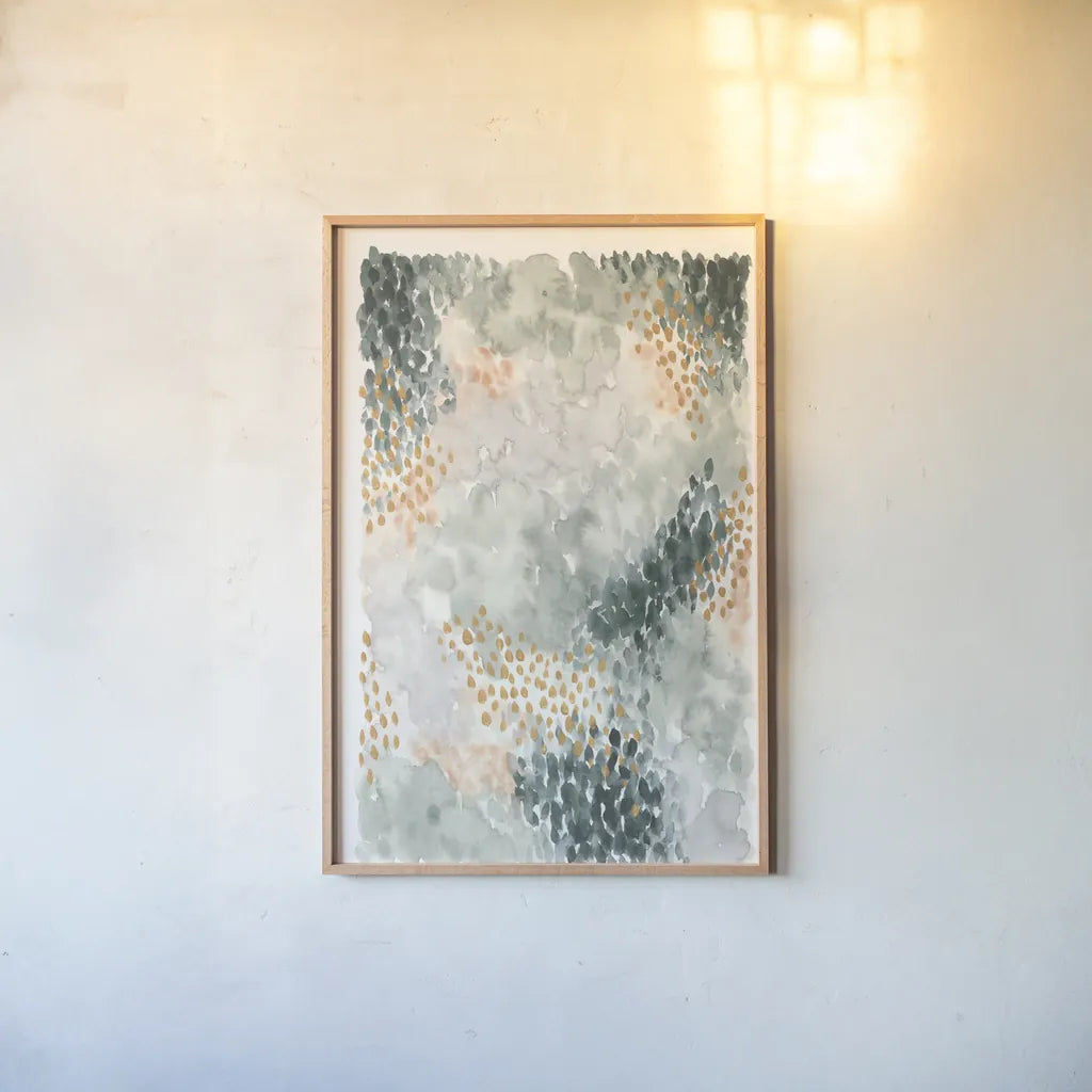 Spring Blooms I by Laura Marshall. shown as a paper print in a natural frame. Available as a archival giclee rolled canvas, fine art paper, or poster print. SKU 51631h.