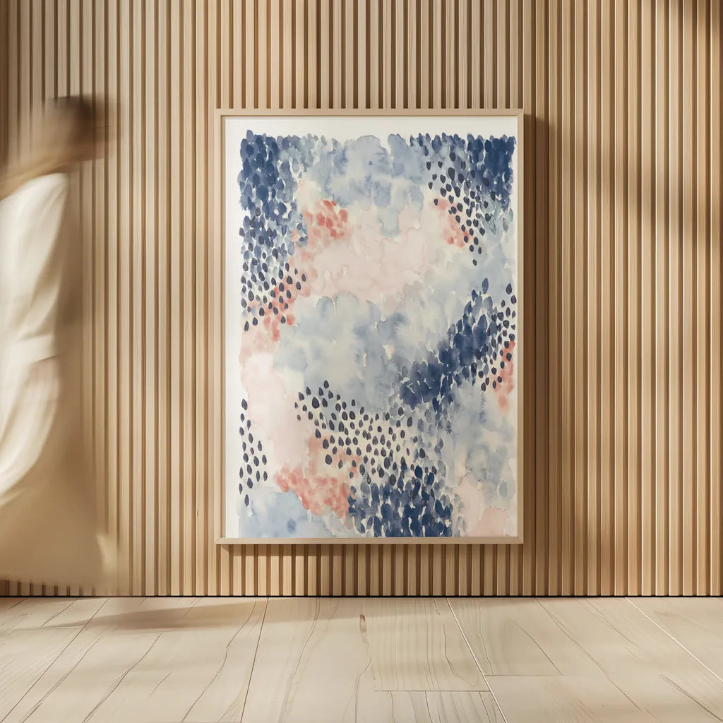 Spring Blooms I Blue by Laura Marshall. shown as over sized large wall art. Available as an archival giclee rolled canvas, fine art paper, or poster print. SKU 54047h.