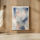 Spring Blooms I Blue by Laura Marshall. shown as over sized large wall art. Available as an archival giclee rolled canvas, fine art paper, or poster print. SKU 54047h.