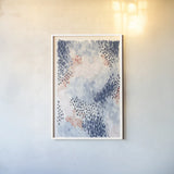 Spring Blooms I Blue by Laura Marshall. shown as a paper print in a white frame. Available as a archival giclee rolled canvas, fine art paper, or poster print. SKU 54047h.