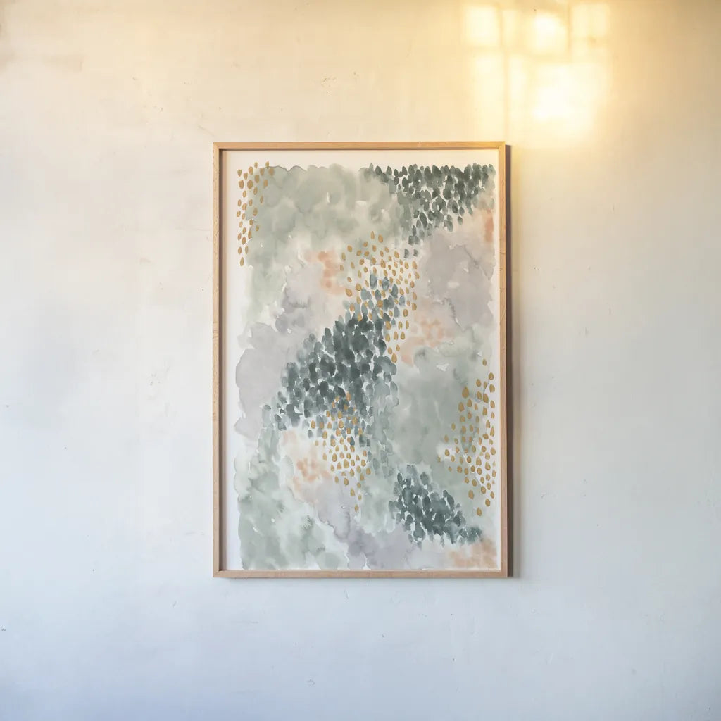Spring Blooms II by Laura Marshall. shown as a paper print in a natural frame. Available as a archival giclee rolled canvas, fine art paper, or poster print. SKU 51632h.