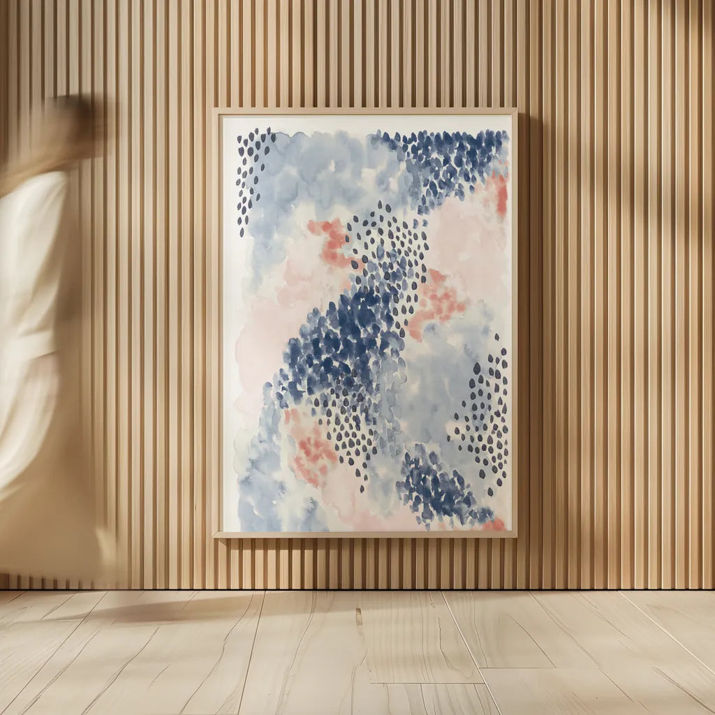 Spring Blooms II Blue by Laura Marshall. shown as over sized large wall art. Available as an archival giclee rolled canvas, fine art paper, or poster print. SKU 54048h.