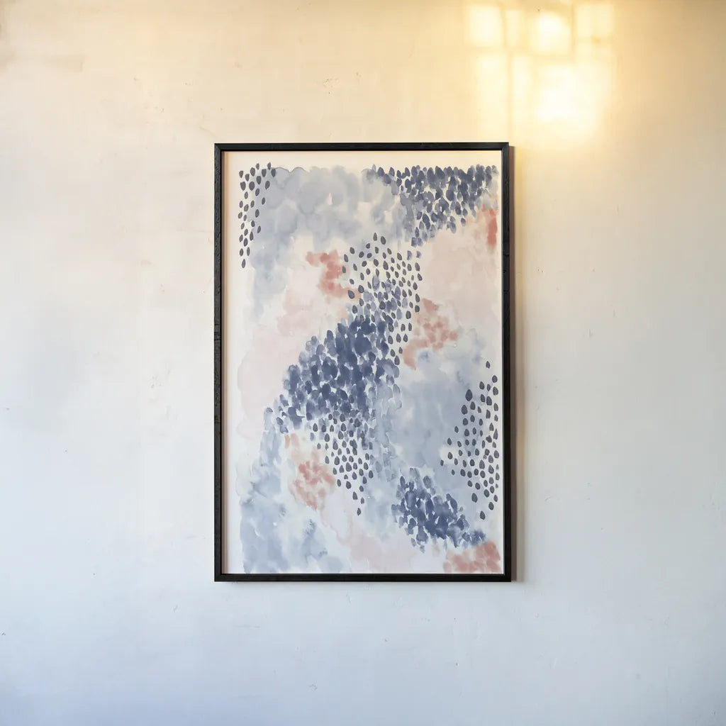 Spring Blooms II Blue by Laura Marshall. shown as a paper print in a black flame. Available as a archival giclee rolled canvas, fine art paper, or poster print. SKU 54048h.