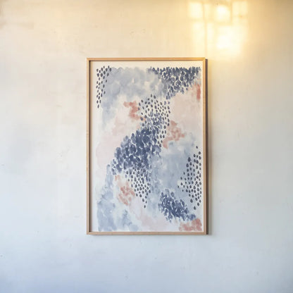 Spring Blooms II Blue by Laura Marshall. shown as a paper print in a natural frame. Available as a archival giclee rolled canvas, fine art paper, or poster print. SKU 54048h.