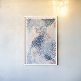 Spring Blooms II Blue by Laura Marshall. shown as a paper print in a white frame. Available as a archival giclee rolled canvas, fine art paper, or poster print. SKU 54048h.