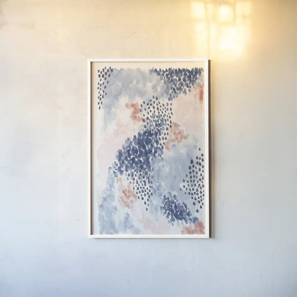 Spring Blooms II Blue by Laura Marshall. shown as a paper print in a white frame. Available as a archival giclee rolled canvas, fine art paper, or poster print. SKU 54048h.