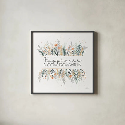 Spring Blooms III by Laura Marshall. Shown in a sleek black glass frame for a contemporary gallery look. Available as an archival giclee rolled canvas, fine art paper, or poster print. SKU 51633a.