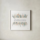 Spring Blooms III by Laura Marshall. Shown in a crisp white glass frame for a clean and minimalist style. Available as an archival giclee rolled canvas, fine art paper, or poster print. SKU 51633a.