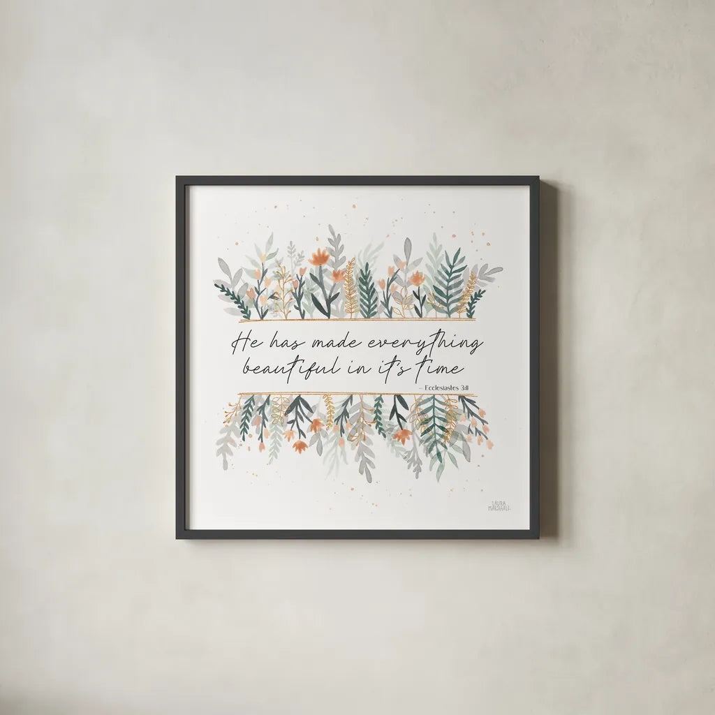 Spring Blooms III Faith by Laura Marshall. Shown in a sleek black glass frame for a contemporary gallery look. Available as an archival giclee rolled canvas, fine art paper, or poster print. SKU 99034a.