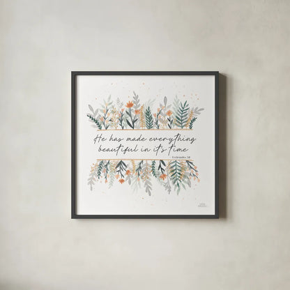 Spring Blooms III Faith by Laura Marshall. Shown in a sleek black glass frame for a contemporary gallery look. Available as an archival giclee rolled canvas, fine art paper, or poster print. SKU 99034a.