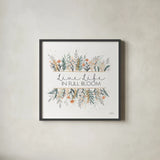 Spring Blooms IV by Laura Marshall. Shown in a sleek black glass frame for a contemporary gallery look. Available as an archival giclee rolled canvas, fine art paper, or poster print. SKU 51634a.
