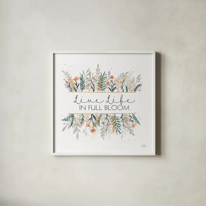 Spring Blooms IV by Laura Marshall. Shown in a crisp white glass frame for a clean and minimalist style. Available as an archival giclee rolled canvas, fine art paper, or poster print. SKU 51634a.