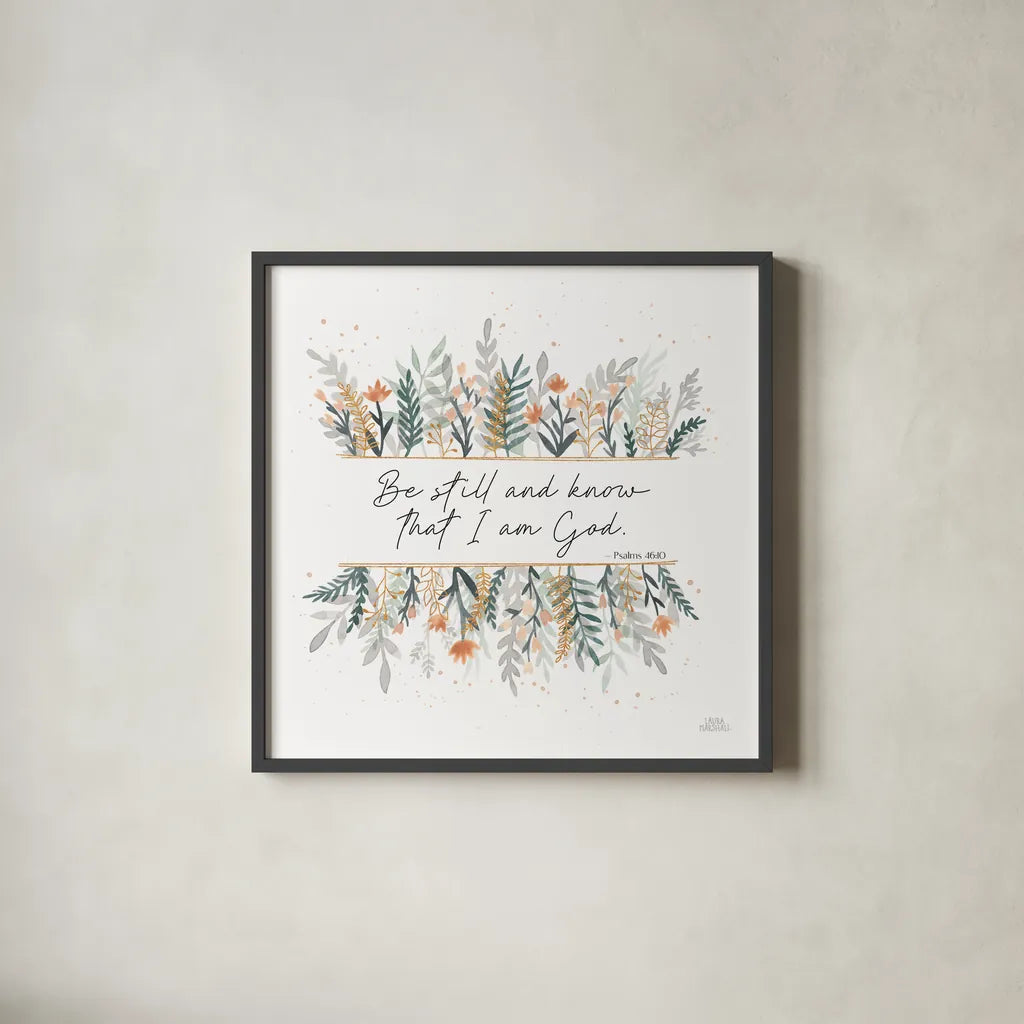 Spring Blooms IV Faith by Laura Marshall. Shown in a sleek black glass frame for a contemporary gallery look. Available as an archival giclee rolled canvas, fine art paper, or poster print. SKU 99035a.