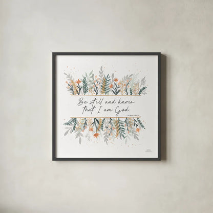 Spring Blooms IV Faith by Laura Marshall. Shown in a sleek black glass frame for a contemporary gallery look. Available as an archival giclee rolled canvas, fine art paper, or poster print. SKU 99035a.