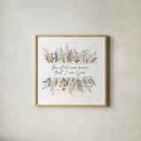 Spring Blooms IV Faith by Laura Marshall. Shown in a natural wood glass frame for a timeless modern aesthetic. Available as an archival giclee rolled canvas, fine art paper, or poster print. SKU 99035a.