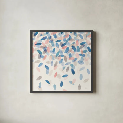 Spring Cascade II Blue Crop by Laura Marshall. Shown in a sleek black glass frame for a contemporary gallery look. Available as an archival giclee rolled canvas, fine art paper, or poster print. SKU 40798a.