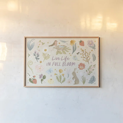 Spring Garden I by Laura Marshall. shown as a paper print in a natural frame. Available as a archival giclee rolled canvas, fine art paper, or poster print. SKU 73740i.
