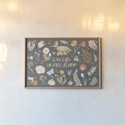 Spring Garden I Dark by Laura Marshall. shown as a paper print in a natural frame. Available as a archival giclee rolled canvas, fine art paper, or poster print. SKU 73749i.