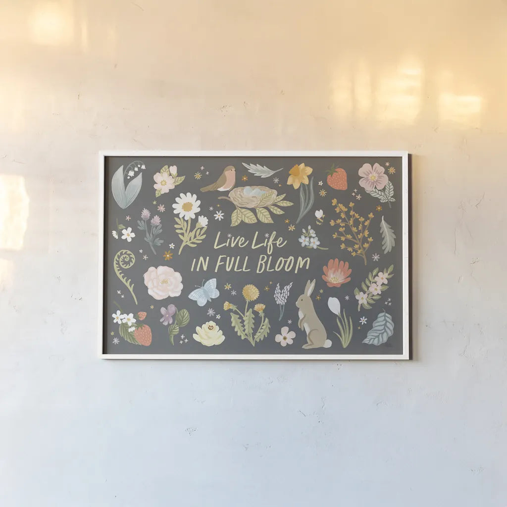 Spring Garden I Dark by Laura Marshall. shown as a paper print in a white frame. Available as a archival giclee rolled canvas, fine art paper, or poster print. SKU 73749i.