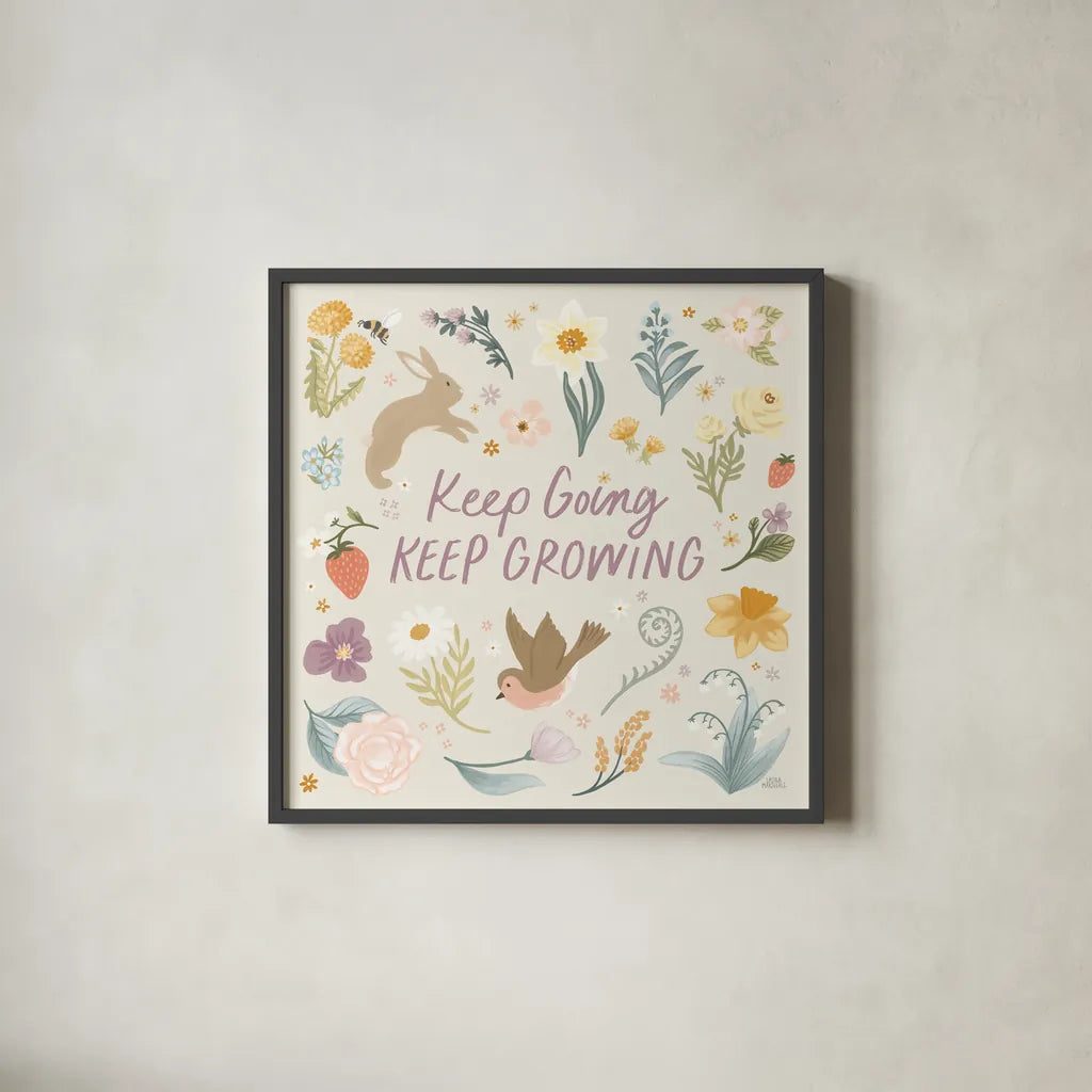 Spring Garden II by Laura Marshall. Shown in a sleek black glass frame for a contemporary gallery look. Available as an archival giclee rolled canvas, fine art paper, or poster print. SKU 73741a.