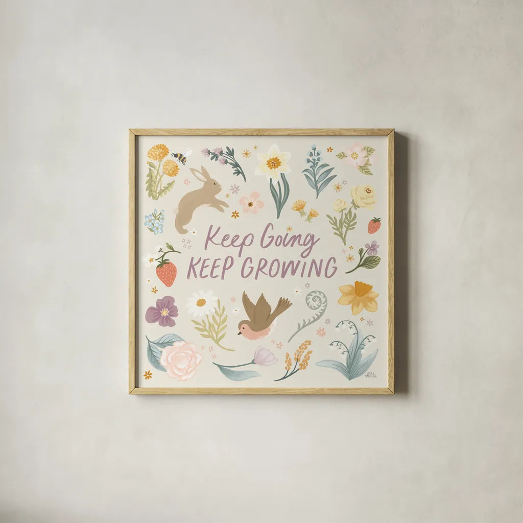 Spring Garden II by Laura Marshall. Shown in a natural wood glass frame for a timeless modern aesthetic. Available as an archival giclee rolled canvas, fine art paper, or poster print. SKU 73741a.