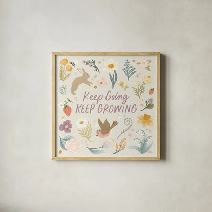 Spring Garden II by Laura Marshall. Shown in a natural wood glass frame for a timeless modern aesthetic. Available as an archival giclee rolled canvas, fine art paper, or poster print. SKU 73741a.