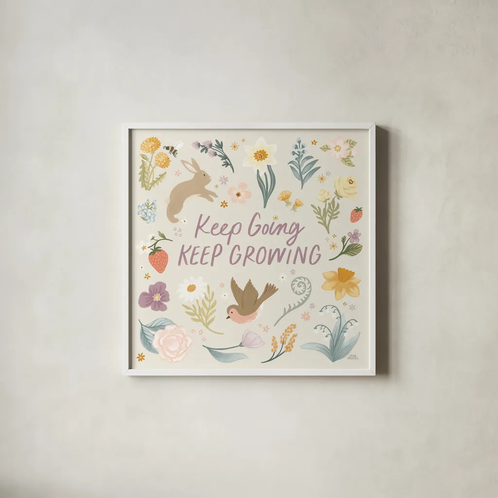 Spring Garden II by Laura Marshall. Shown in a crisp white glass frame for a clean and minimalist style. Available as an archival giclee rolled canvas, fine art paper, or poster print. SKU 73741a.