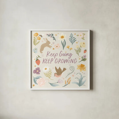 Spring Garden II by Laura Marshall. Shown in a crisp white glass frame for a clean and minimalist style. Available as an archival giclee rolled canvas, fine art paper, or poster print. SKU 73741a.