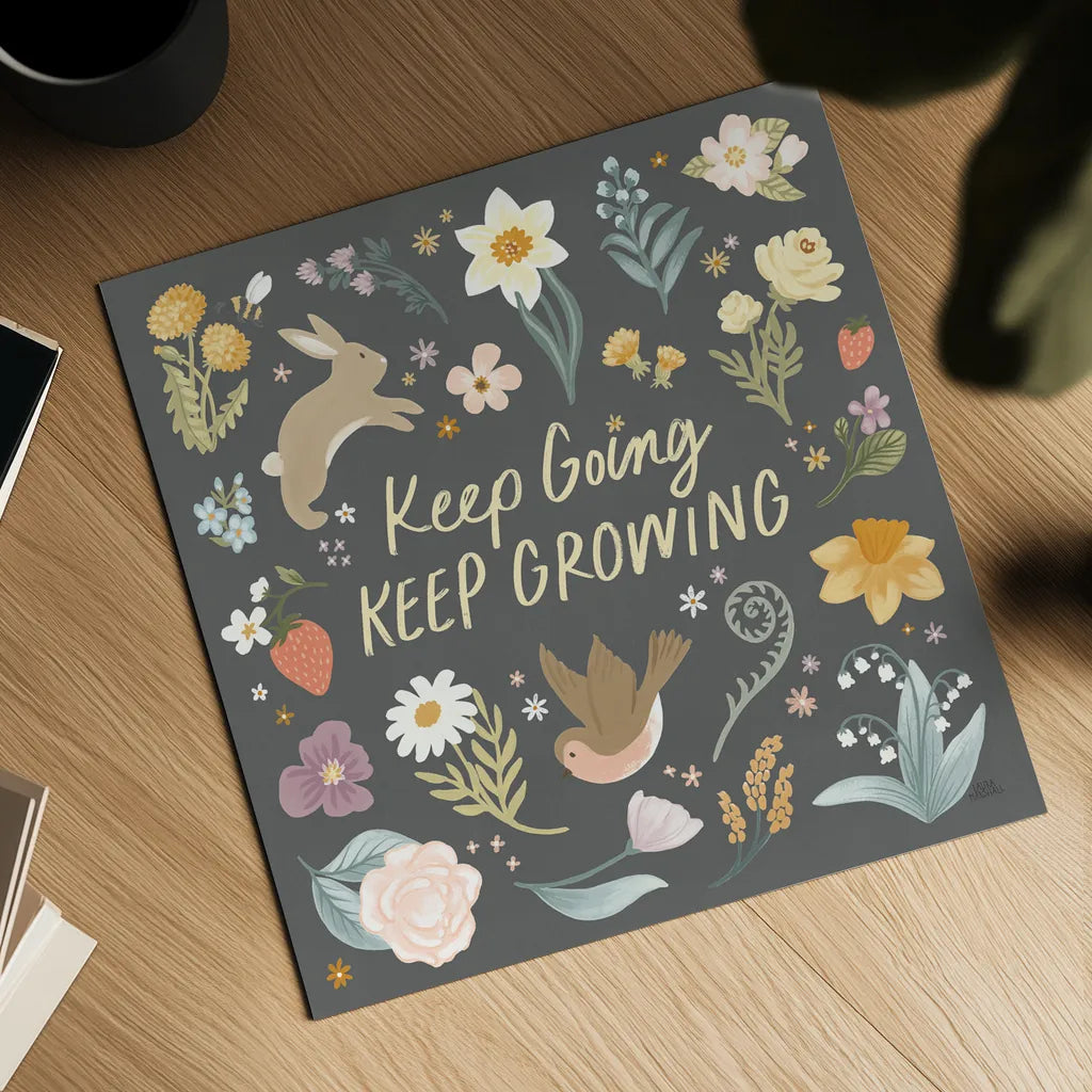 Spring Garden II Dark by Laura Marshall. Shown as a detailed flat fine art print, highlighting archival giclee quality. Available as an archival giclee rolled canvas, fine art paper, or poster print. SKU 73750a.