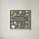 Spring Garden II Dark by Laura Marshall. Shown in a crisp white glass frame for a clean and minimalist style. Available as an archival giclee rolled canvas, fine art paper, or poster print. SKU 73750a.