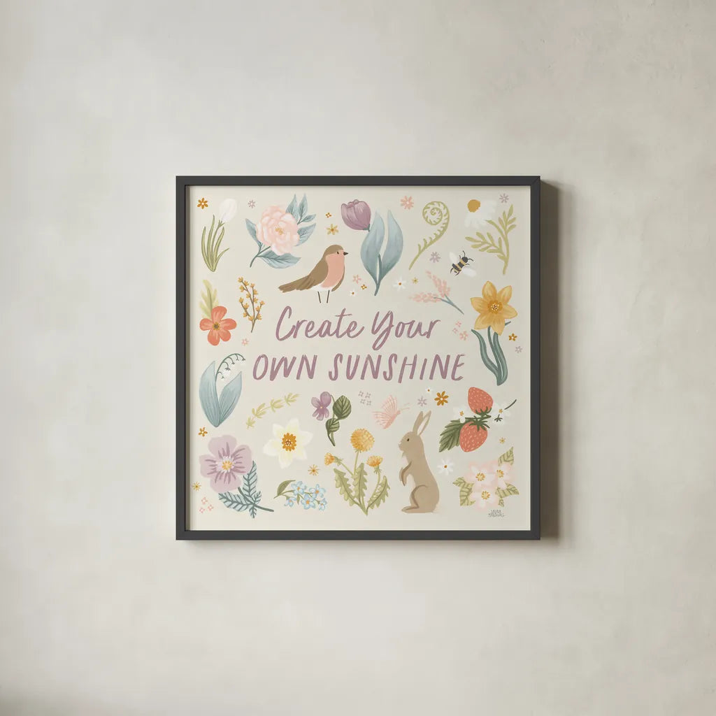 Spring Garden III by Laura Marshall. Shown in a sleek black glass frame for a contemporary gallery look. Available as an archival giclee rolled canvas, fine art paper, or poster print. SKU 73742a.