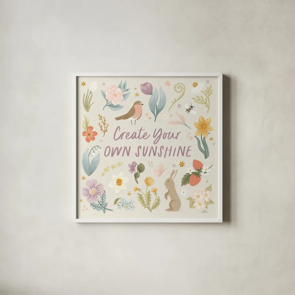 Spring Garden III by Laura Marshall. Shown in a crisp white glass frame for a clean and minimalist style. Available as an archival giclee rolled canvas, fine art paper, or poster print. SKU 73742a.