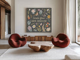 Spring Garden III Dark by Laura Marshall. Shown as extra-large giant wall art in a modern living room. Available as an archival giclee rolled canvas, fine art paper, or poster print. SKU 73751a.
