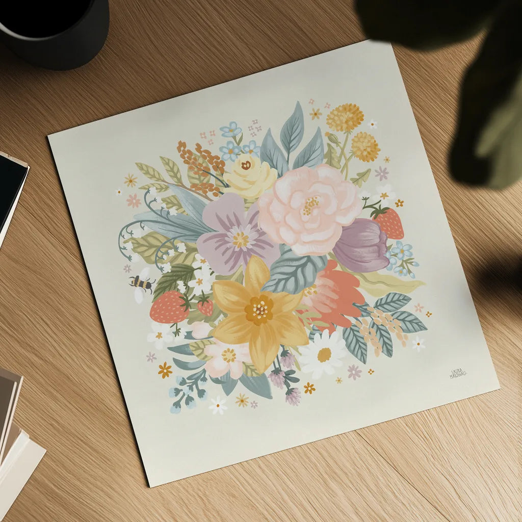 Spring Garden VI by Laura Marshall. Shown as a detailed flat fine art print, highlighting archival giclee quality. Available as an archival giclee rolled canvas, fine art paper, or poster print. SKU 73745a.