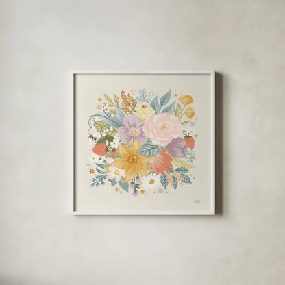 Spring Garden VI by Laura Marshall. Shown in a crisp white glass frame for a clean and minimalist style. Available as an archival giclee rolled canvas, fine art paper, or poster print. SKU 73745a.