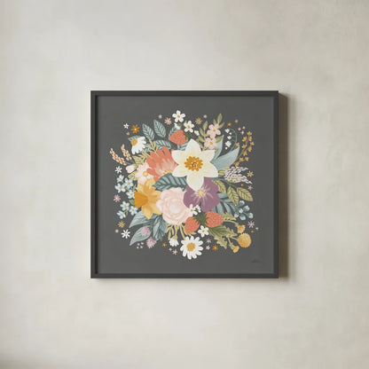 Spring Garden VII by Laura Marshall. Shown in a sleek black glass frame for a contemporary gallery look. Available as an archival giclee rolled canvas, fine art paper, or poster print. SKU 73746a.