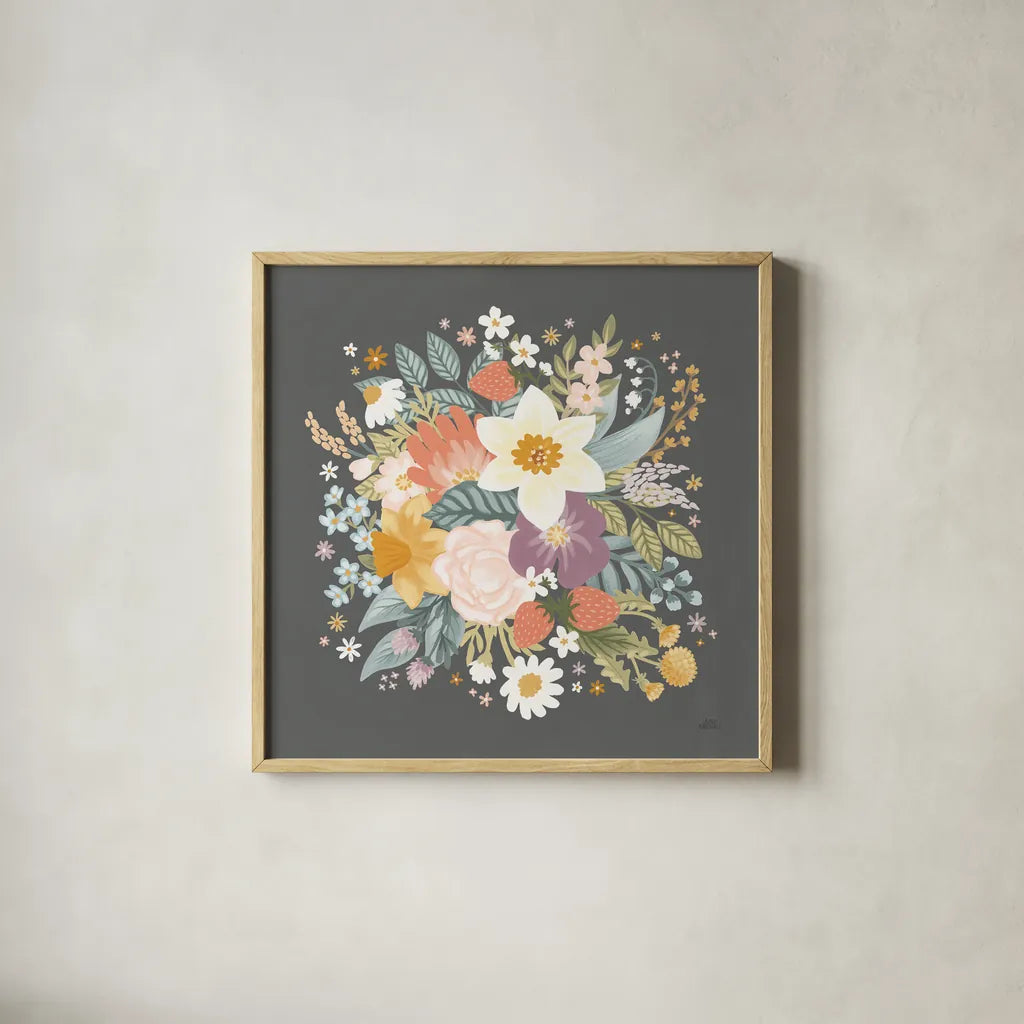 Spring Garden VII by Laura Marshall. Shown in a natural wood glass frame for a timeless modern aesthetic. Available as an archival giclee rolled canvas, fine art paper, or poster print. SKU 73746a.