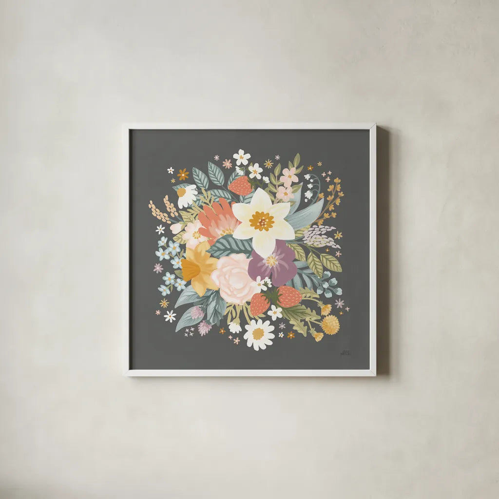 Spring Garden VII by Laura Marshall. Shown in a crisp white glass frame for a clean and minimalist style. Available as an archival giclee rolled canvas, fine art paper, or poster print. SKU 73746a.