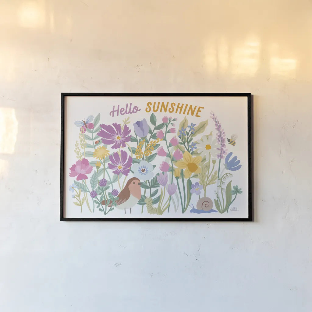 Spring Meadow I by Laura Marshall. shown as a paper print in a black flame. Available as a archival giclee rolled canvas, fine art paper, or poster print. SKU 86151i.