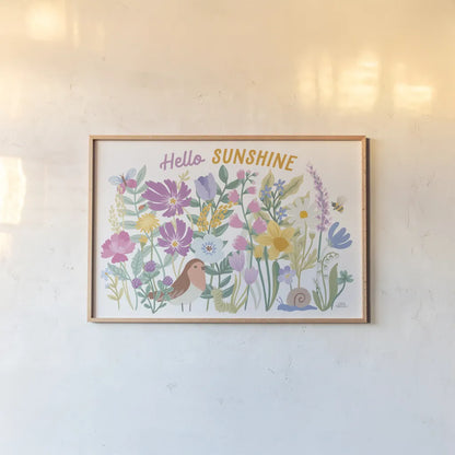 Spring Meadow I by Laura Marshall. shown as a paper print in a natural frame. Available as a archival giclee rolled canvas, fine art paper, or poster print. SKU 86151i.