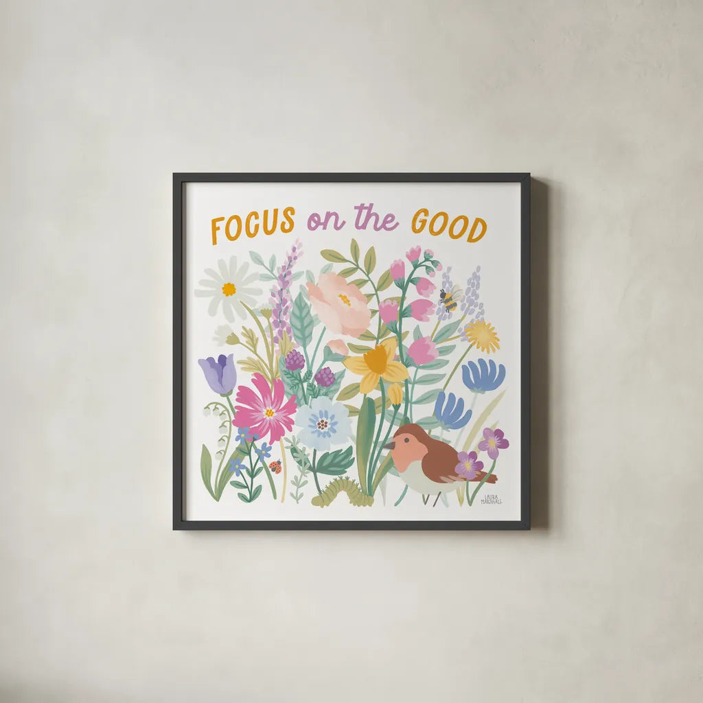 Spring Meadow II by Laura Marshall. Shown in a sleek black glass frame for a contemporary gallery look. Available as an archival giclee rolled canvas, fine art paper, or poster print. SKU 86152a.