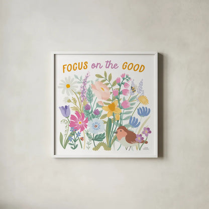 Spring Meadow II by Laura Marshall. Shown in a crisp white glass frame for a clean and minimalist style. Available as an archival giclee rolled canvas, fine art paper, or poster print. SKU 86152a.