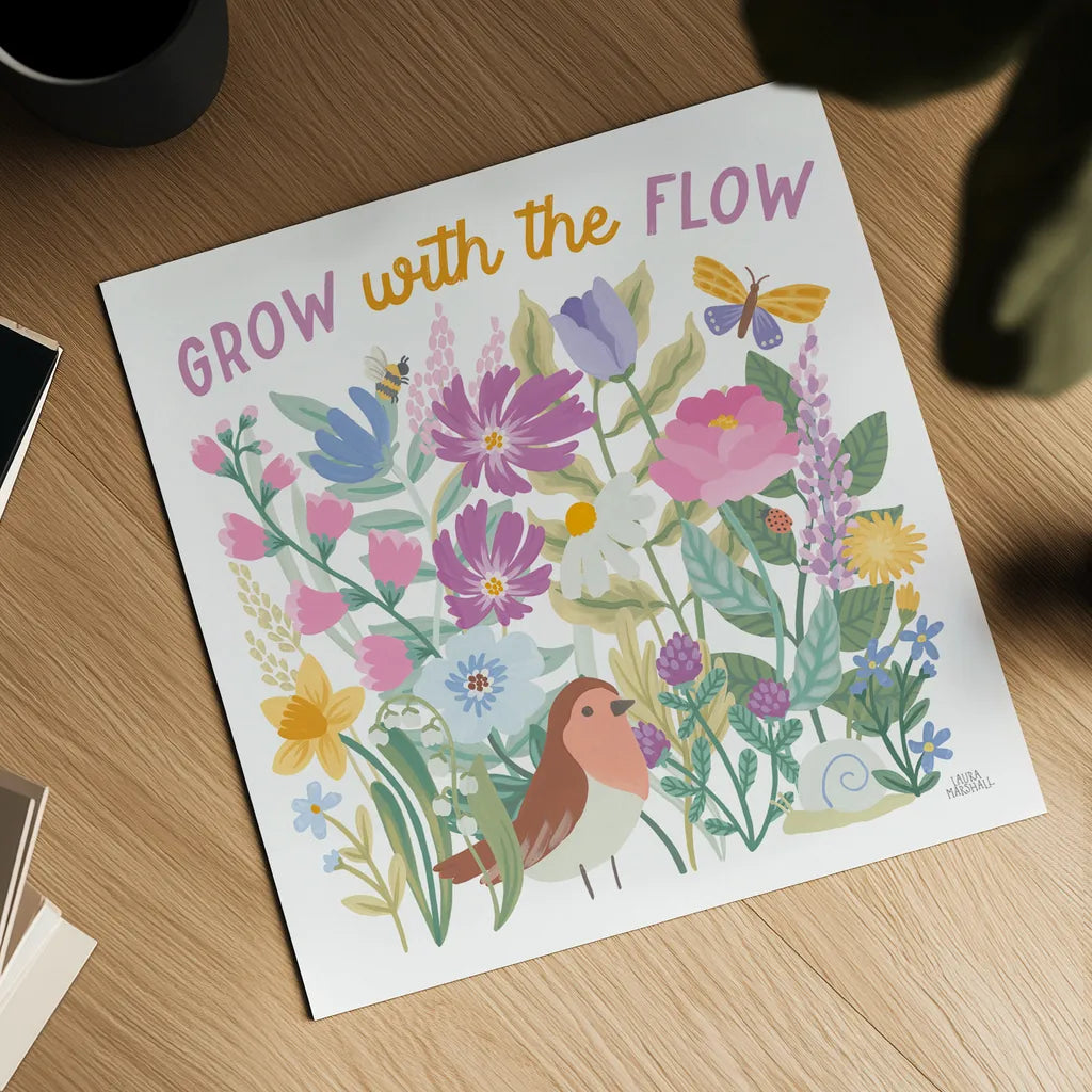 Spring Meadow III by Laura Marshall. Shown as a detailed flat fine art print, highlighting archival giclee quality. Available as an archival giclee rolled canvas, fine art paper, or poster print. SKU 86153a.